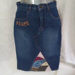 Y2k Mary Kate And Ashley Denim Skirt Girls 10 Patchwork Butterfly Peace Boho